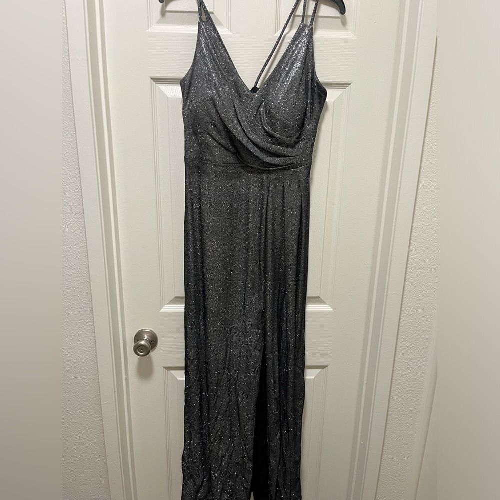 Women’s long formal gray sparkle gown